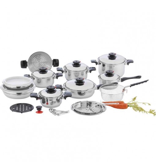 28pc 12-Element T304 Stainless Steel "Waterless" Cookware