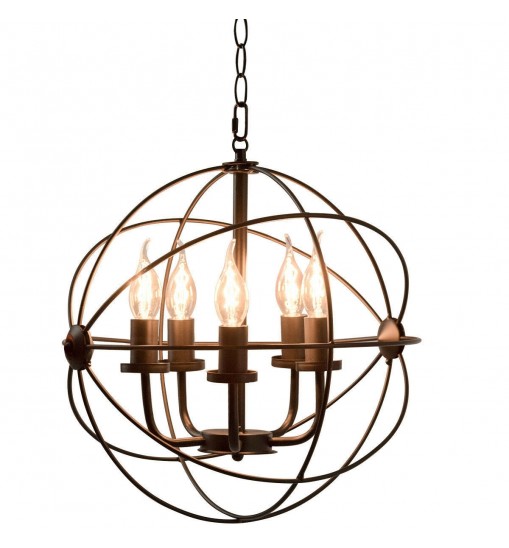 5 Light Modern Black Iron Sphere Modern Chandelier