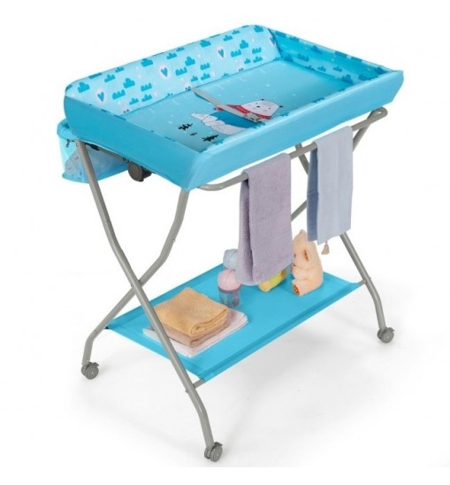 Blue Folding  Wide Nursery Baby Diaper Changing Table