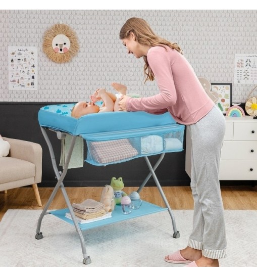 Blue Folding  Wide Nursery Baby Diaper Changing Table