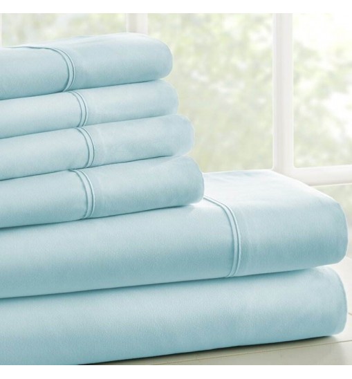 King Size Aqua 6 Piece Wrinkle Resistant Microfiber Polyester Sheet Set