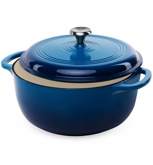 6 Quart Large Blue Enamel Cast-Iron Dutch Oven Kitchen Cookware