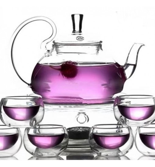 8-Piece Glass Teapot Set with 6 Glasses and Warmer