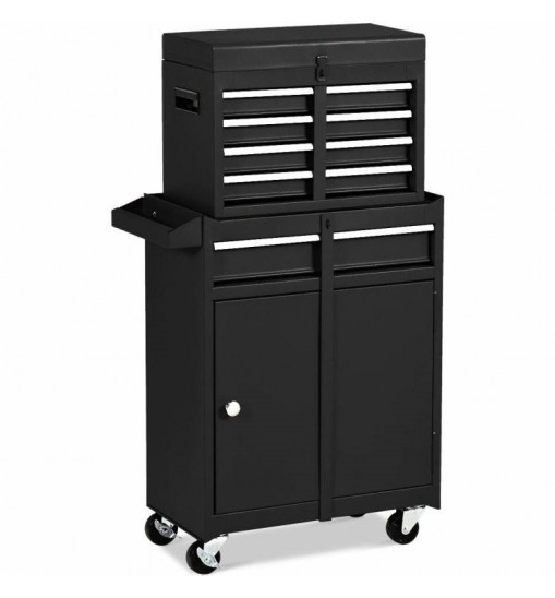 Black Heavy Duty Steel Lockable Rolling Garage Tool Chest Mobile Storage Cart