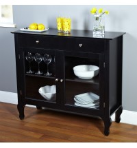 Black Dining Room Buffet Sideboard Server Cabinet with Glass Doors