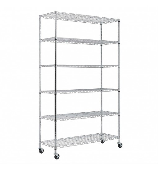 Heavy Duty 6-Shelf Metal Storage Rack Shelving Unit with Casters