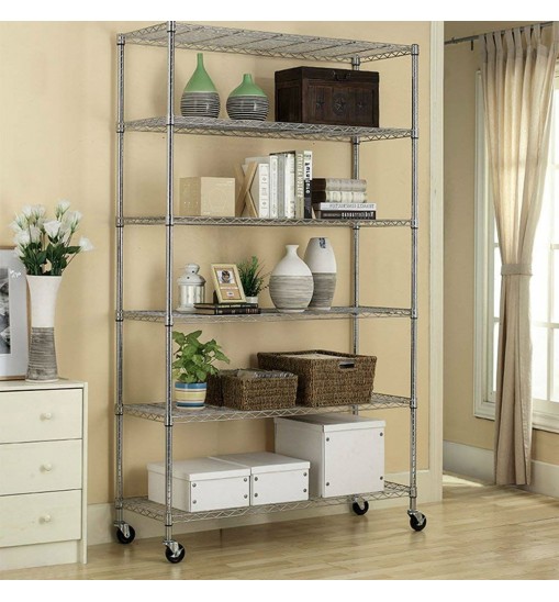 Heavy Duty 6-Shelf Metal Storage Rack Shelving Unit with Casters