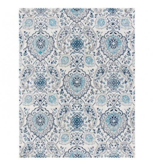 5' x 7' Coastal Blue Grey Damask Indoor Area Rug