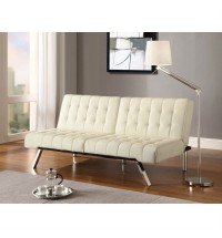 Split-back Modern Futon Style Sleeper Sofa Bed in Vanilla Faux Leather