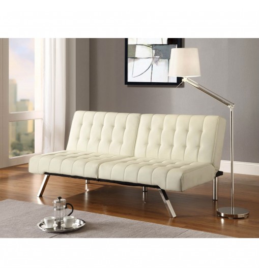 Split-back Modern Futon Style Sleeper Sofa Bed in Vanilla Faux Leather