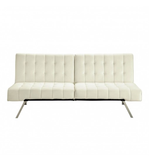 Split-back Modern Futon Style Sleeper Sofa Bed in Vanilla Faux Leather