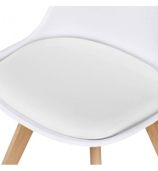 Set of 4 Modern White Shell Dining Chair Upholstered Padded Seat w/ Beechwood  Legs