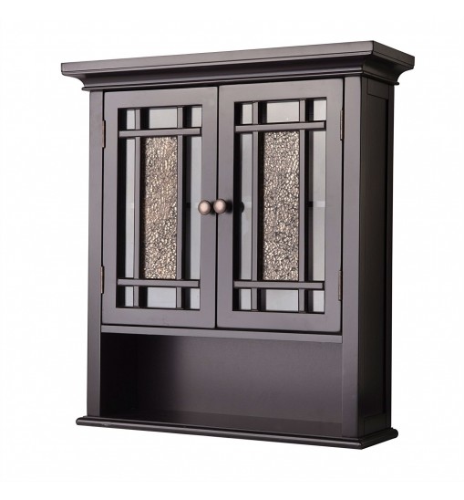 Espresso Bathroom Wall Cabinet with Amber Mosaic Glass Accents