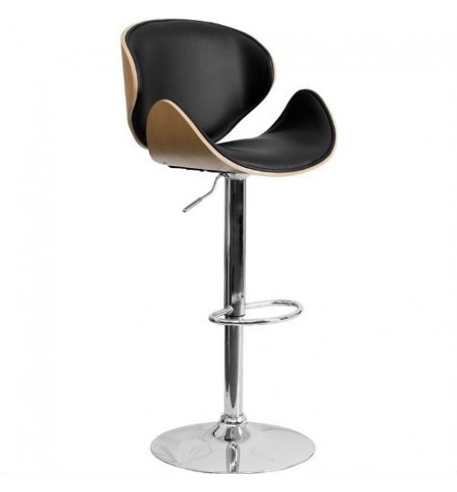 Modern Adjustable Height Barstool with Curved Black Vinyl Seat & Back