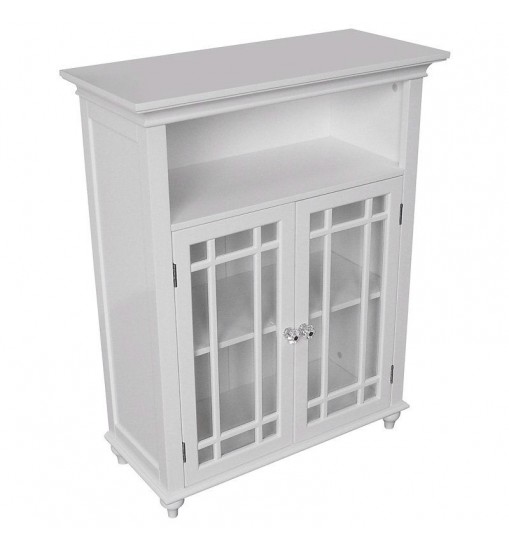 Classic White Wood 2-Door Bathroom Floor Cabinet with Glass Paneled Doors