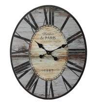 Gray Oversized Distressed Paris Wood Wall Clock