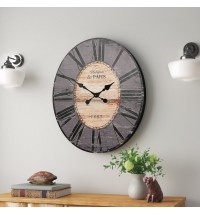 Gray Oversized Distressed Paris Wood Wall Clock