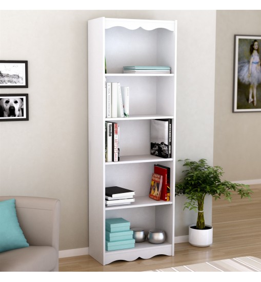 White 72-inch High Bookcase with Soft Arches and 5 Shelves