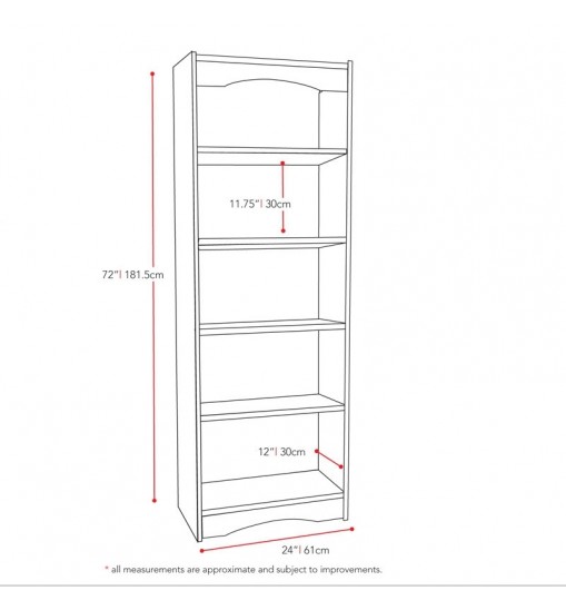 White 72-inch High Bookcase with Soft Arches and 5 Shelves