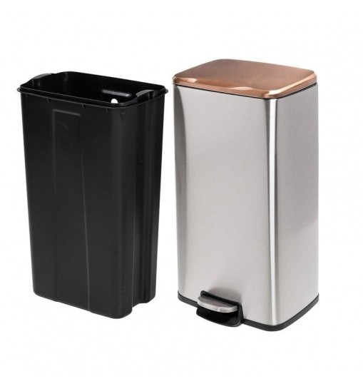 Set of 2 Stainless Steel Gold Bronze Copper Top Step On Trash Can