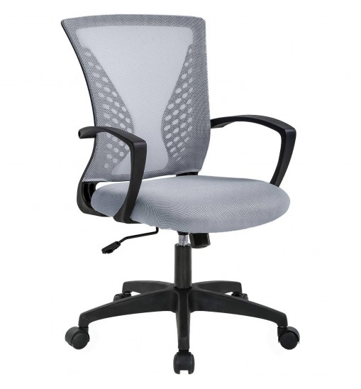 Gray Modern Mid-Back Ergonomic Mesh Office Desk Chair with Armrest on Wheels