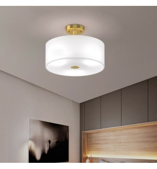 Modern 3-Light Ceiling Mount Glass Pendant Drum Lamp Chandelier White Bronze