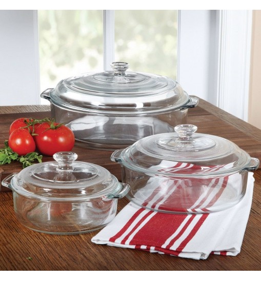 6-Piece Round Glass Casserole Cookware Bakeware Set with Lids