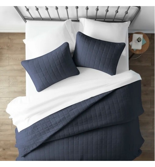 2 Piece Microfiber Farmhouse Coverlet Bedspread Set Navy, Twin/Twin XL