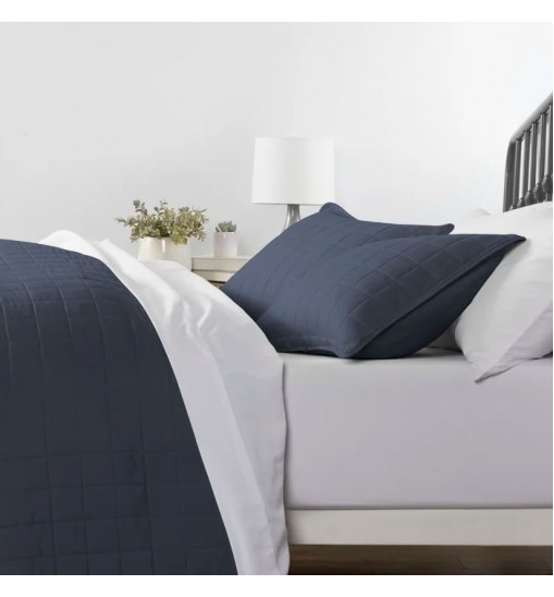 2 Piece Microfiber Farmhouse Coverlet Bedspread Set Navy, Twin/Twin XL