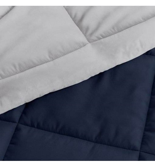 Full/Queen 3-Piece Microfiber Reversible Comforter Set in Navy Blue and Grey