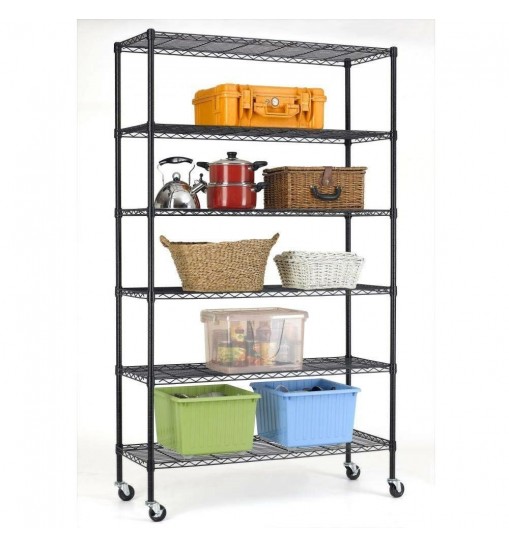 Heavy Duty 6-Shelf Adjustable Metal Shelving Rack with Casters