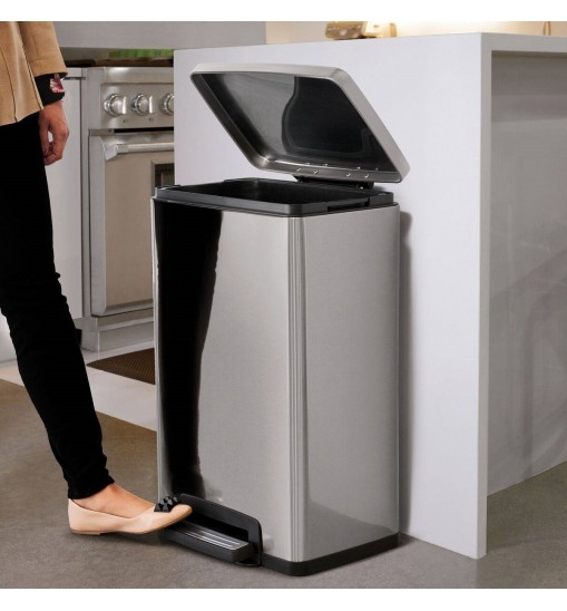 13-Gallon Kitchen Trash Can with Step Lid in Stainless Steel Finish