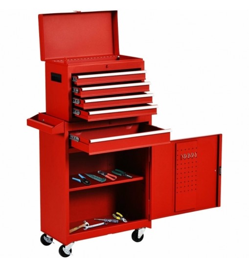 Red Heavy Duty Steel Lockable Rolling Tool Chest Mobile Garage Storage Cart