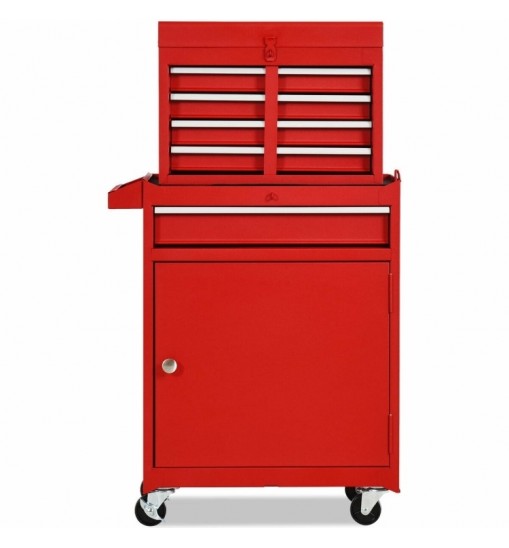 Red Heavy Duty Steel Lockable Rolling Tool Chest Mobile Garage Storage Cart