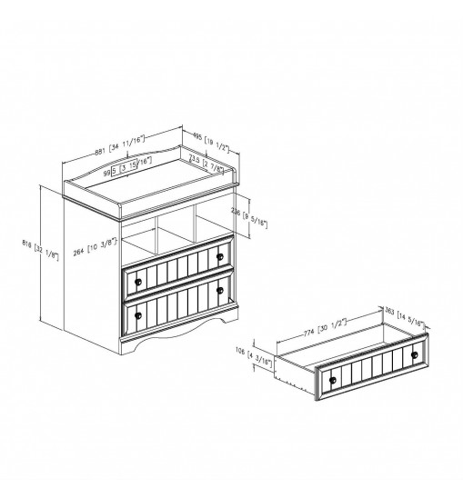 White Wood Baby Diaper Changing Table with 2 Drawers