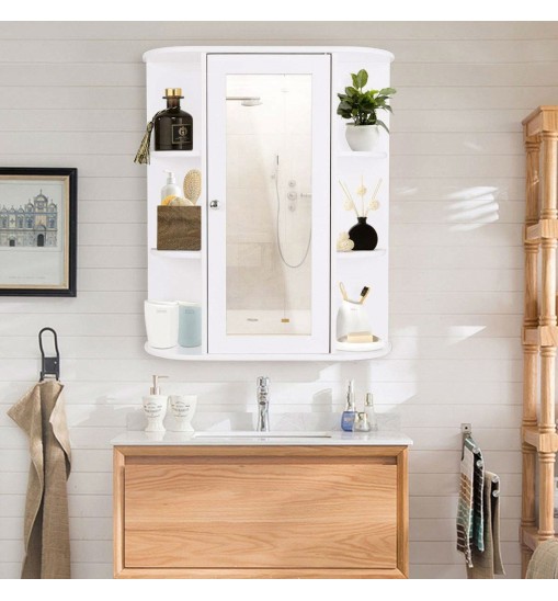 White Bathroom Wall Mounted Medicine Cabinet with Storage Shelves