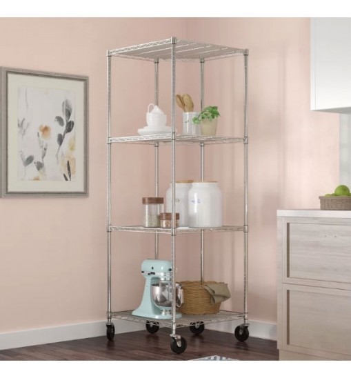 Heavy Duty 4-Tier Corner Storage Rack Shelving Unit with Casters