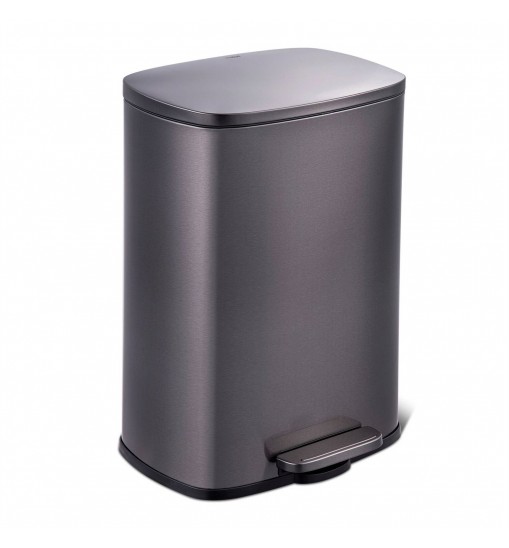 13 Gallon Black Stainless Steel Kitchen Trash Can with Step Open Lid