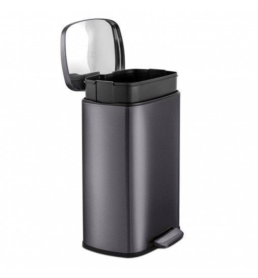 13 Gallon Black Stainless Steel Kitchen Trash Can with Step Open Lid