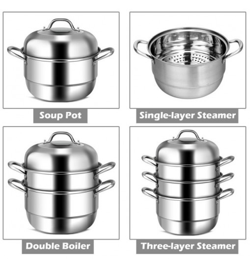 3 Tier Large Stainless Steel Steamer Cookware Set