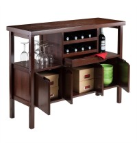 Sideboard Buffet Table Wine Rack in Brown Wood Finish