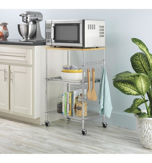 Sturdy Metal Kitchen Microwave Cart with Adjustable Shelves and Locking Wheels