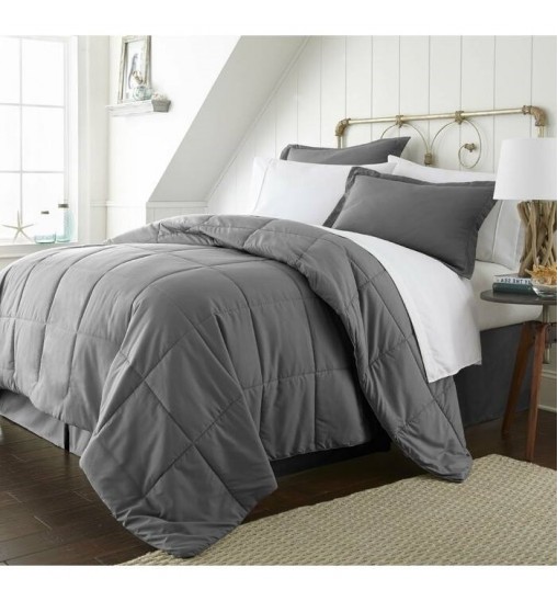 King Size 8-Piece Microfiber Reversible Bed-in-a-Bag Comforter Set in Grey