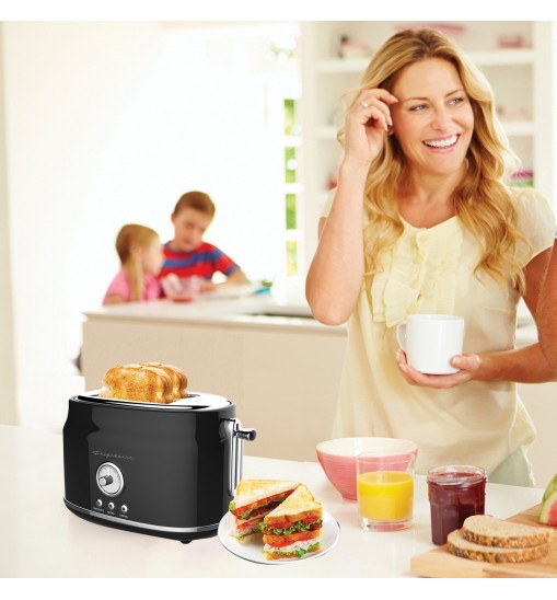 Frigidaire ETO102-BLACK 2-Slice 900-Watt Retro Stainless Steel Toaster (Black)