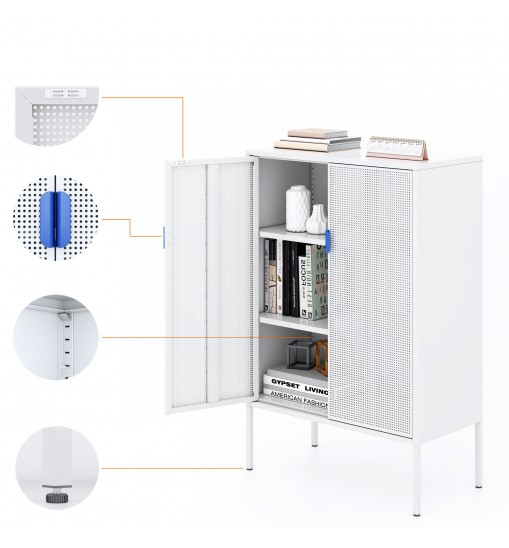 Metal Storage Locker Cabinet, Adjustable Shelves Free Standing Ventilated Sideboard Steel Cabinets for Office,Home