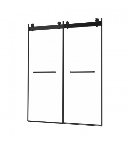 Frameless Double Sliding Shower, 69" - 72" Width, 79" Height, 3/8" (10 mm) Clear Tempered Glass, , Designed for Smooth Door with Clear Tempered Glass and Stainless Steel Hardware in Matte Black Finish