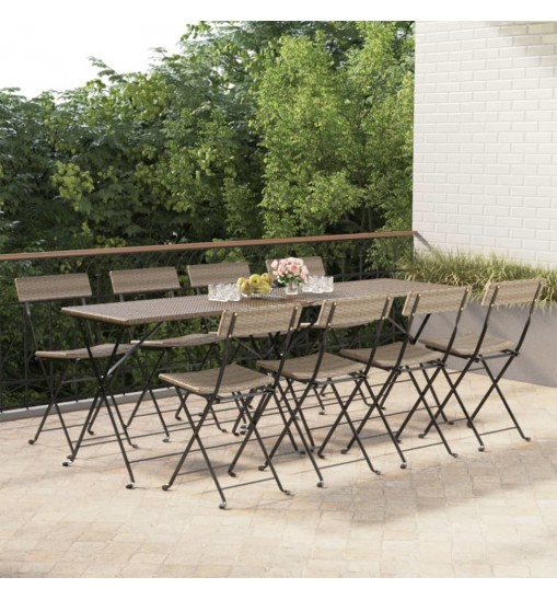 Folding Bistro Chairs 8 pcs Gray Poly Rattan and Steel