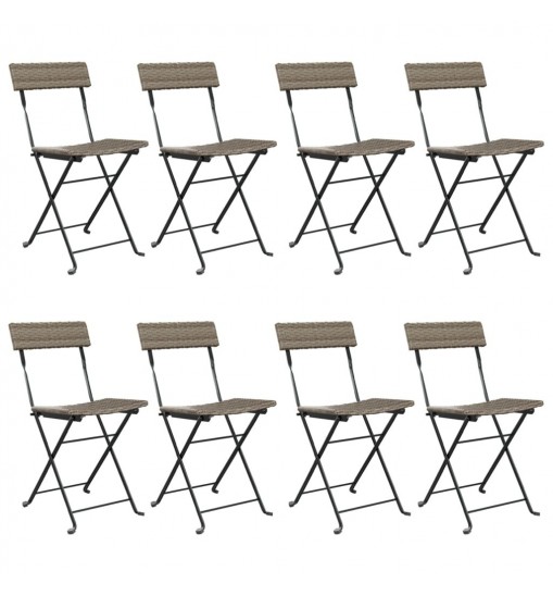 Folding Bistro Chairs 8 pcs Gray Poly Rattan and Steel