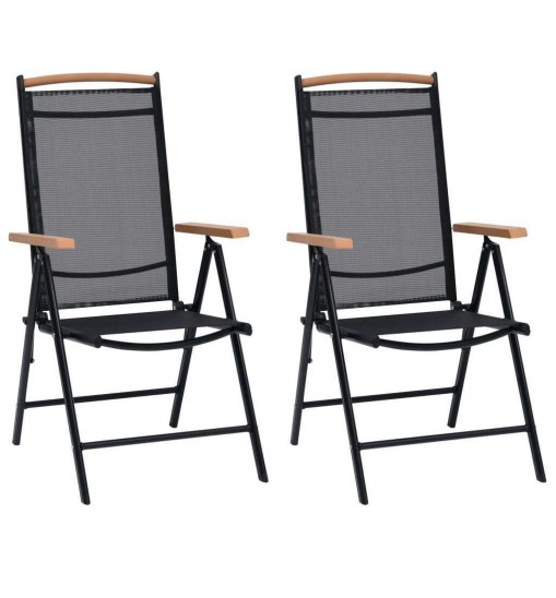 Folding Patio Chairs 2 pcs Aluminum and Textilene Black