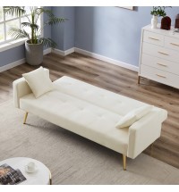 Cream White Velvet Convertible Folding Futon Sofa Bed , Sleeper Sofa Couch for Compact Living Space.